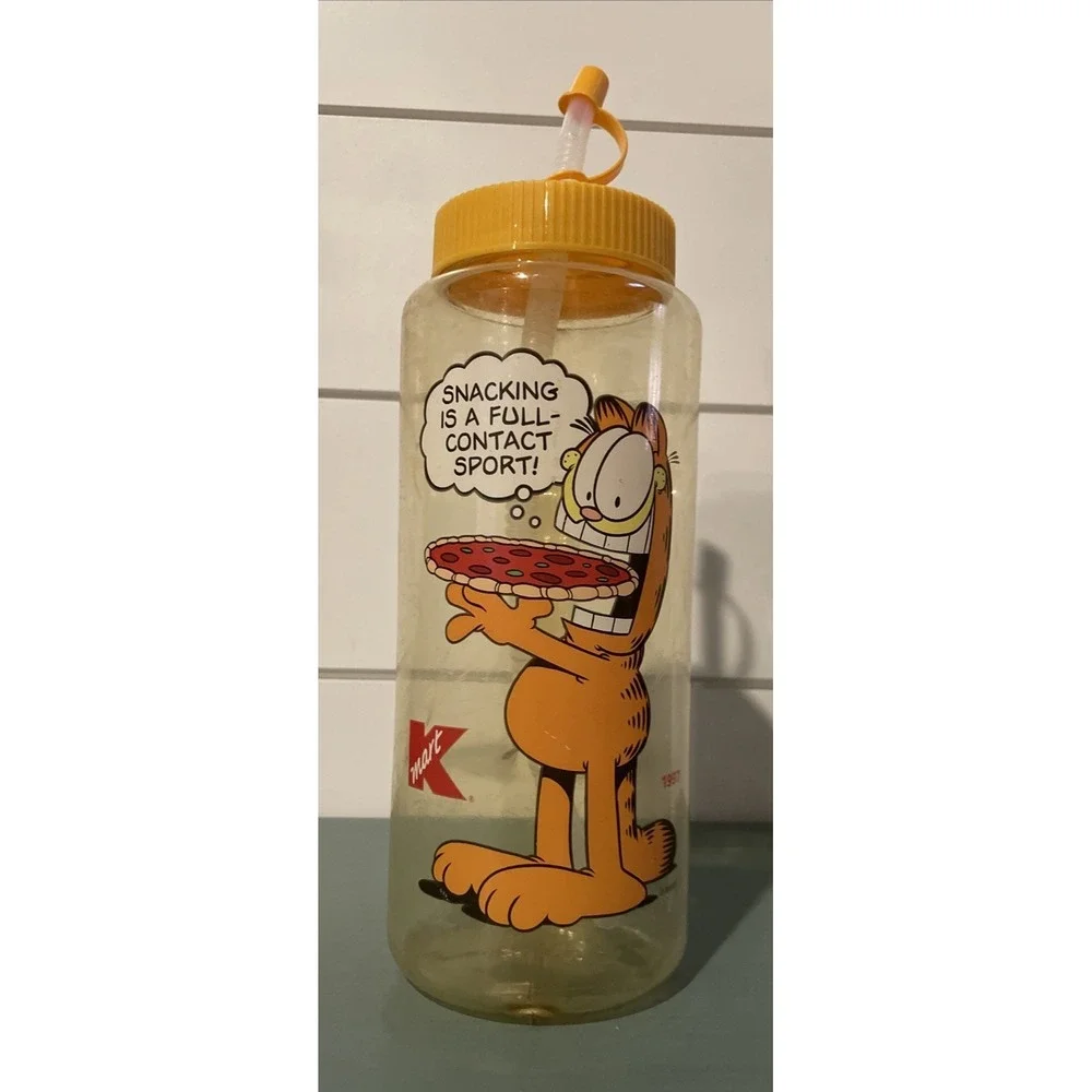 Vintage Garfield Water Bottle Snacking‎ Full Time Sport Straw KMART Exclusive